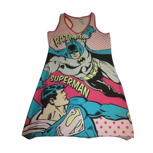 Retro DC Comics Batman Superman Pink Frost Nightgown Sleep M - Picture 2 of 6